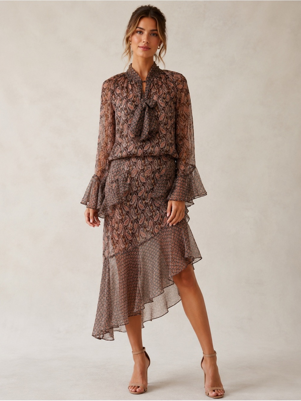 MISA Los Angeles
Paisley Print Ruffle Embellishment Skirt Set
